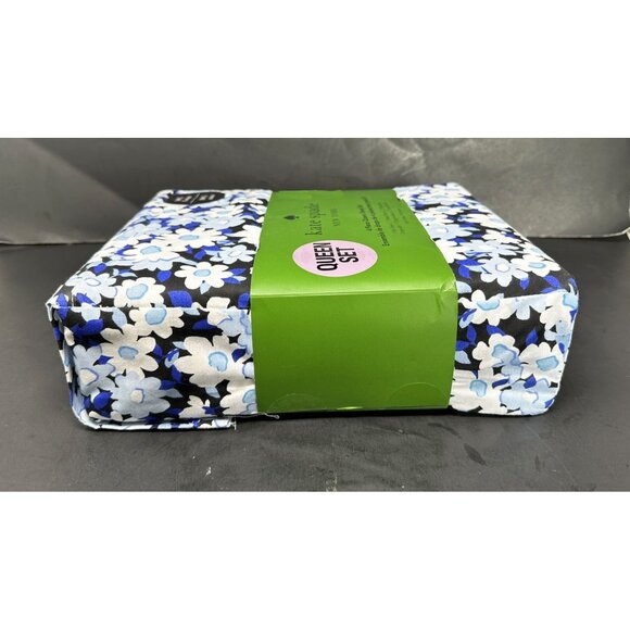 KATE SPADE VINTAGE GARDEN Indigo Blue Floral Print Cotton QUEEN Sheet Set NEW - Picture 4 of 8
